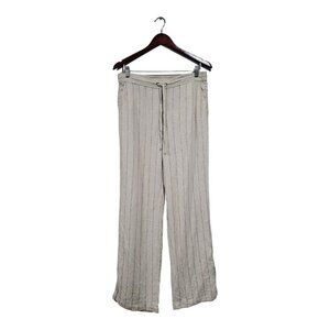 Vince Camuto Cream Black Striped Straight Leg Linen Blend Casual Pants Casual S